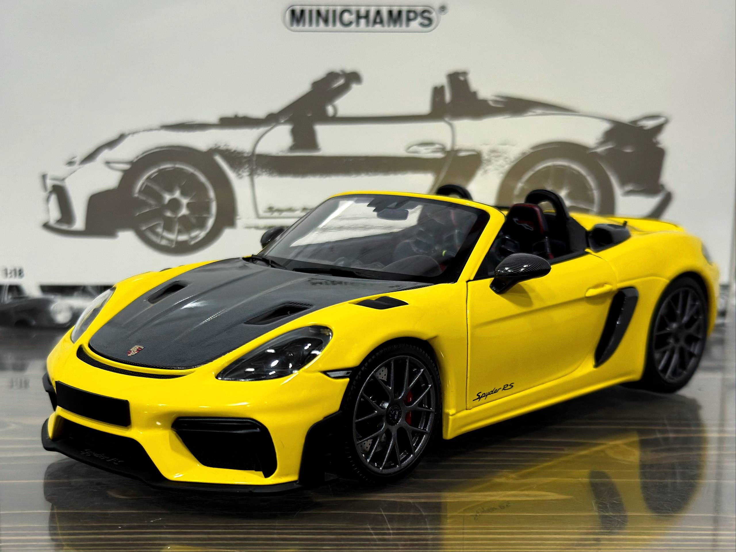 110063132 Minichamps Porsche Spider RS 2024 Yellow W/Wiessach Package 1:18