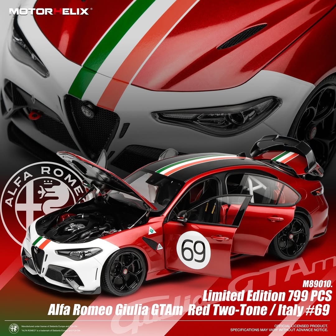 M89010 Motorhelix Alfa Romeo Giulia GTAm Red Two-Tone/Italy #69 1:18