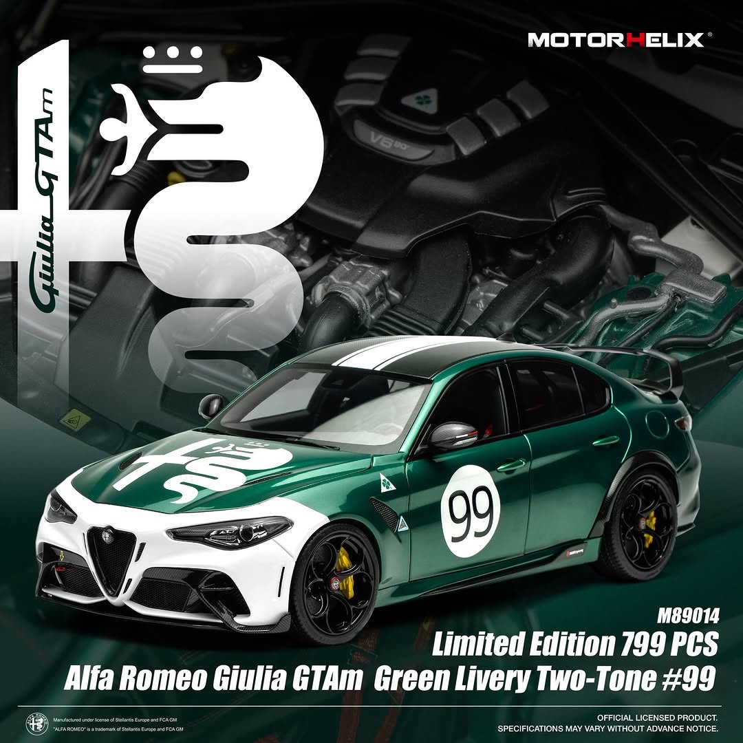 M89014 Motorhelix Alfa Romeo Giulia GTAm Green Livery Two-Tone #99 1:18