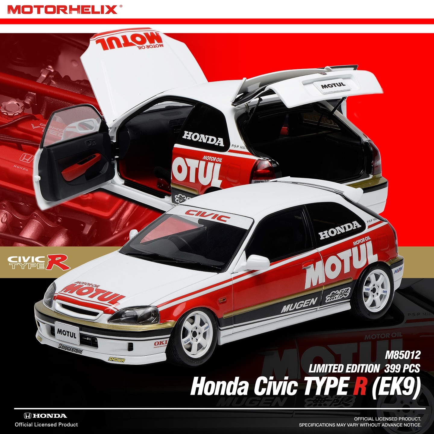 M85012 Motorhelix Honda Civic Typer R (EK9) Motul White 1:18