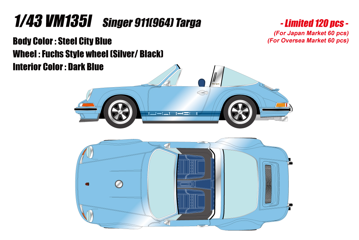 VM135I Make Up Porsche Singer 911 (964) Targa Steel City Blue 1:43 — предзаказ 10% от полный цены