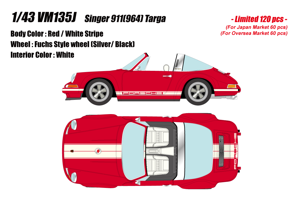 VM135J Make Up Porsche Singer 911 (964) Targa Red/White Stripe 1:43 — предзаказ 10% от полный цены