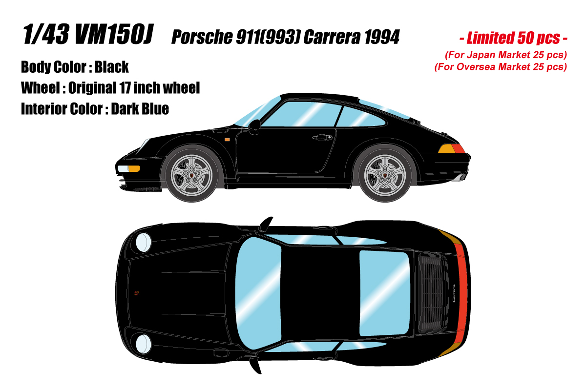 VM150J Make Up Porsche 911 (993) Carrera 1994 Black 1:43 - предзаказ 10% от полный цены
