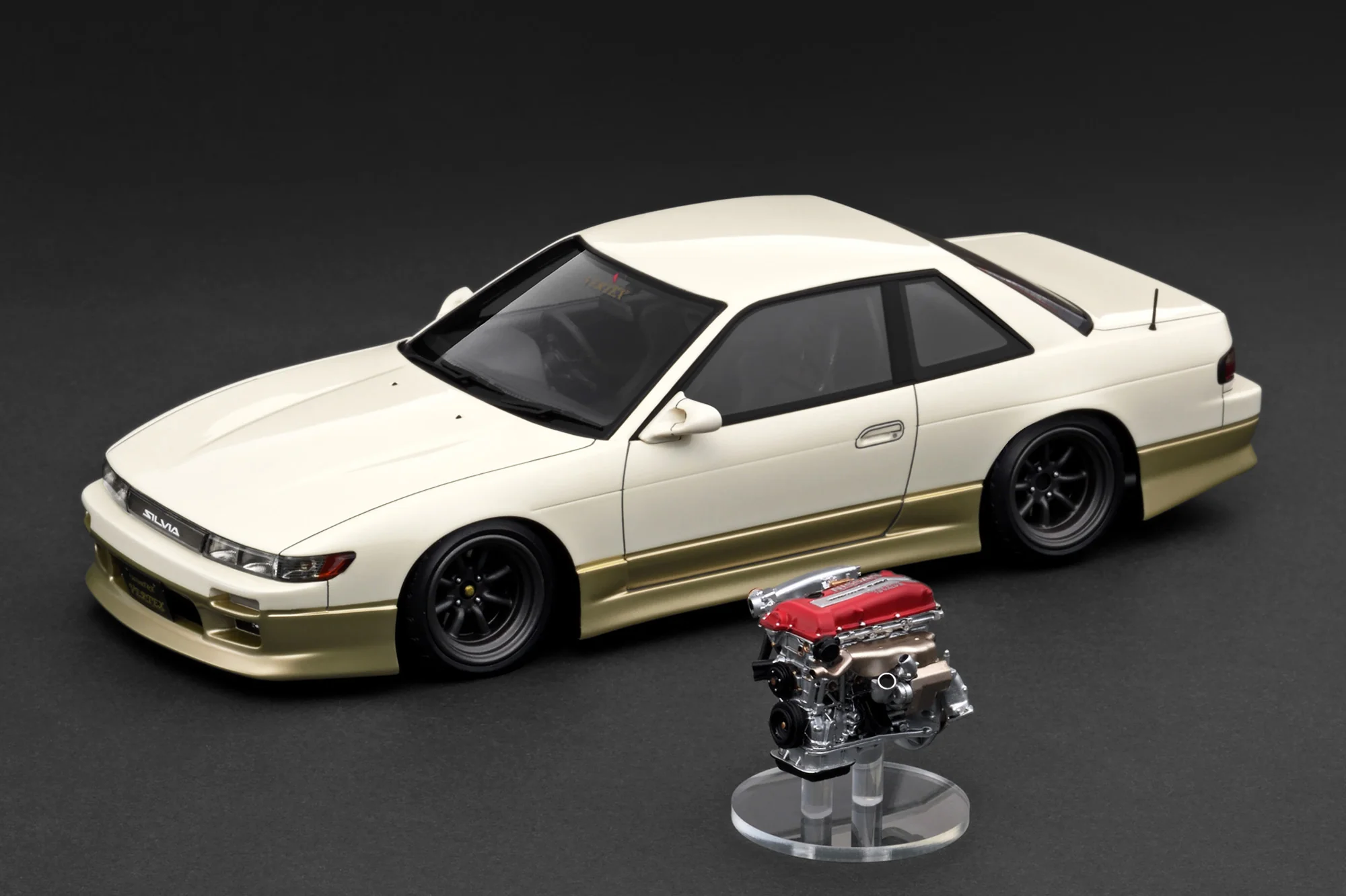 IG3589 Ignition Model Nissan VERTEX S13 Silvia White/Gold With SR20 Engine 1:18