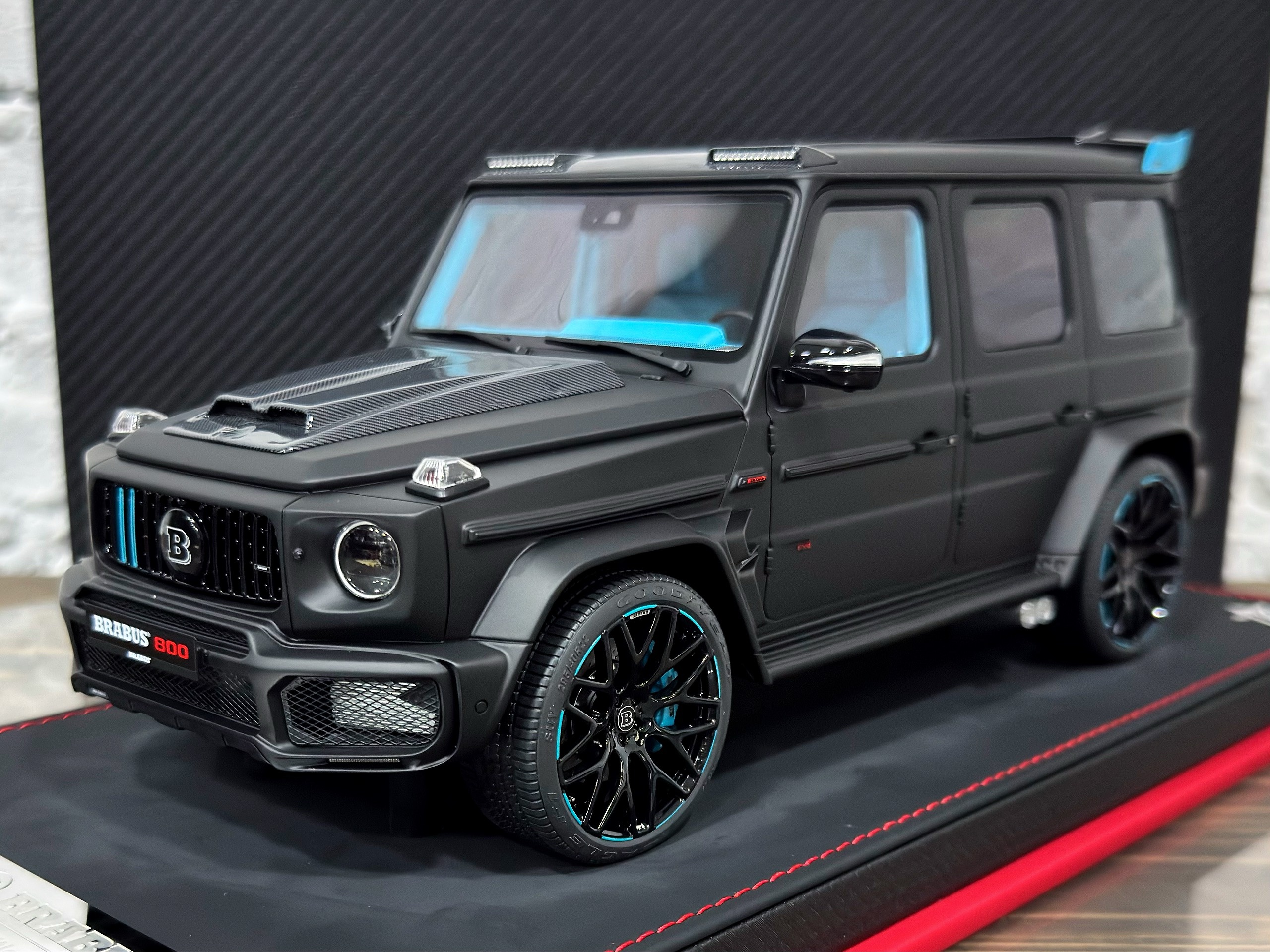 BBA Model Mercedes Benz BRABUS G800 Matte Black/Blue Accents 1:18