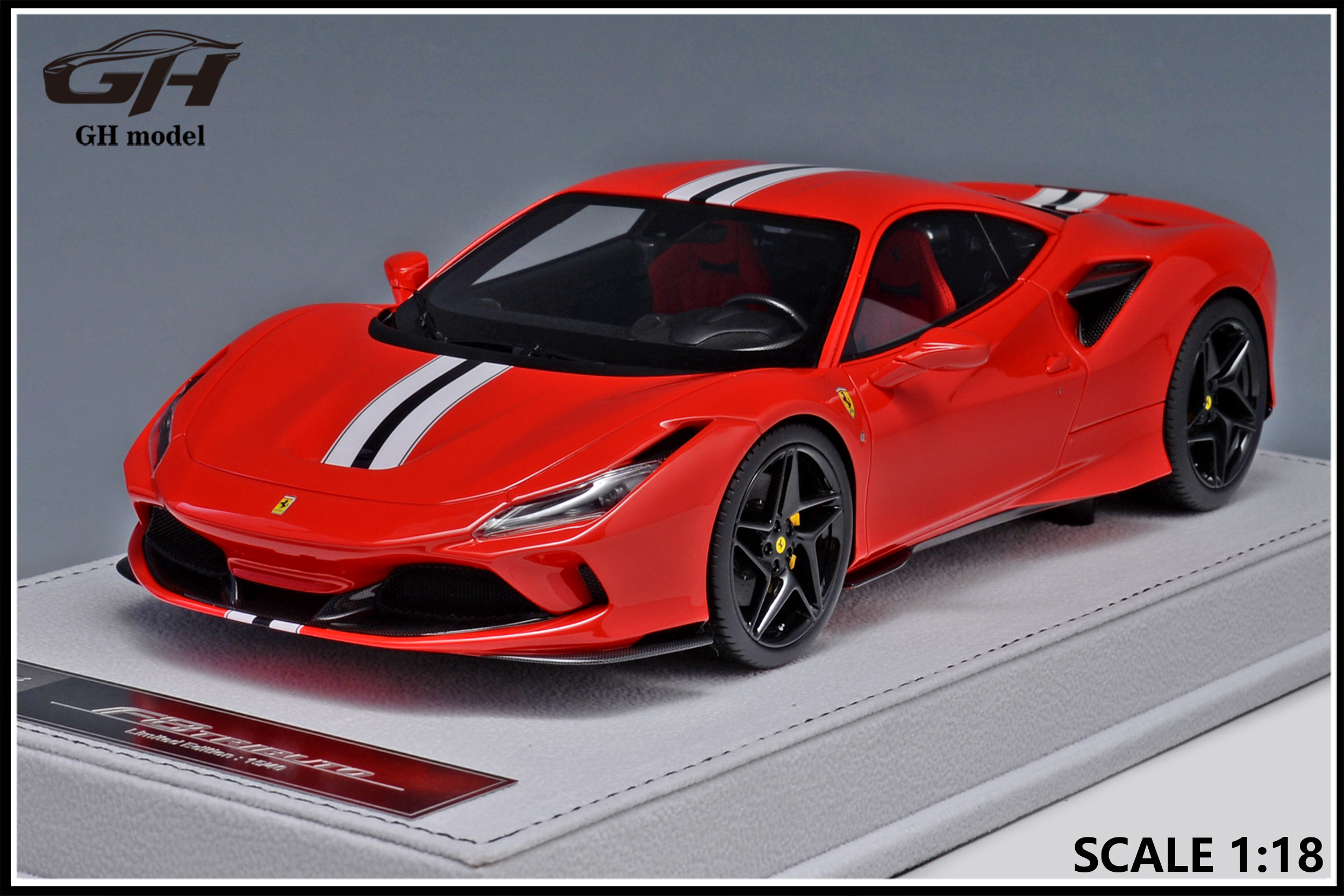 GH Model Ferrari F8 Tributo Standard Red/White Black Stripe 1:18