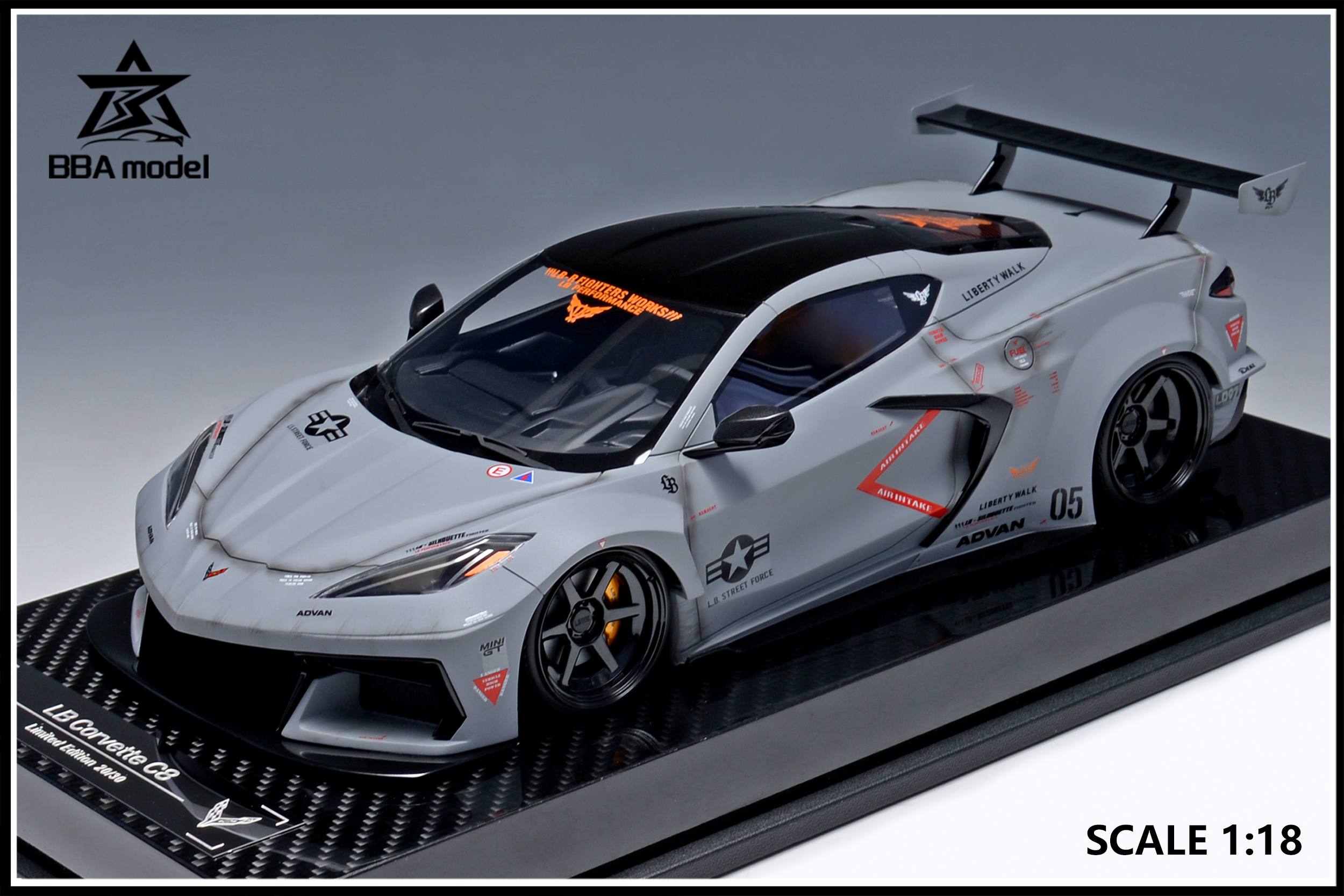BBA Model LB Works Chevrolet Corvette C8 Fighter Gray 1:18
