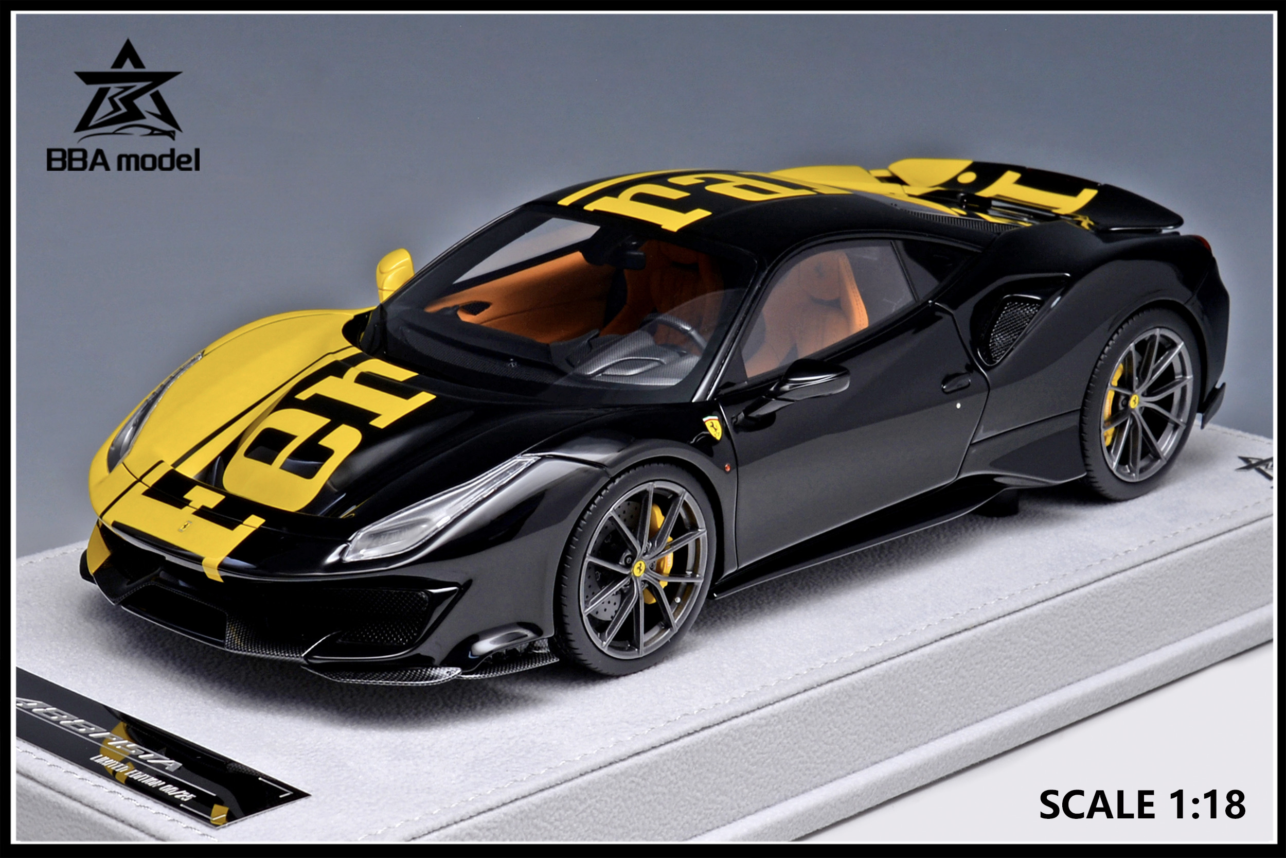 BBA Model Ferrari 488 Pista Yellow/Black Two Tone 1:18