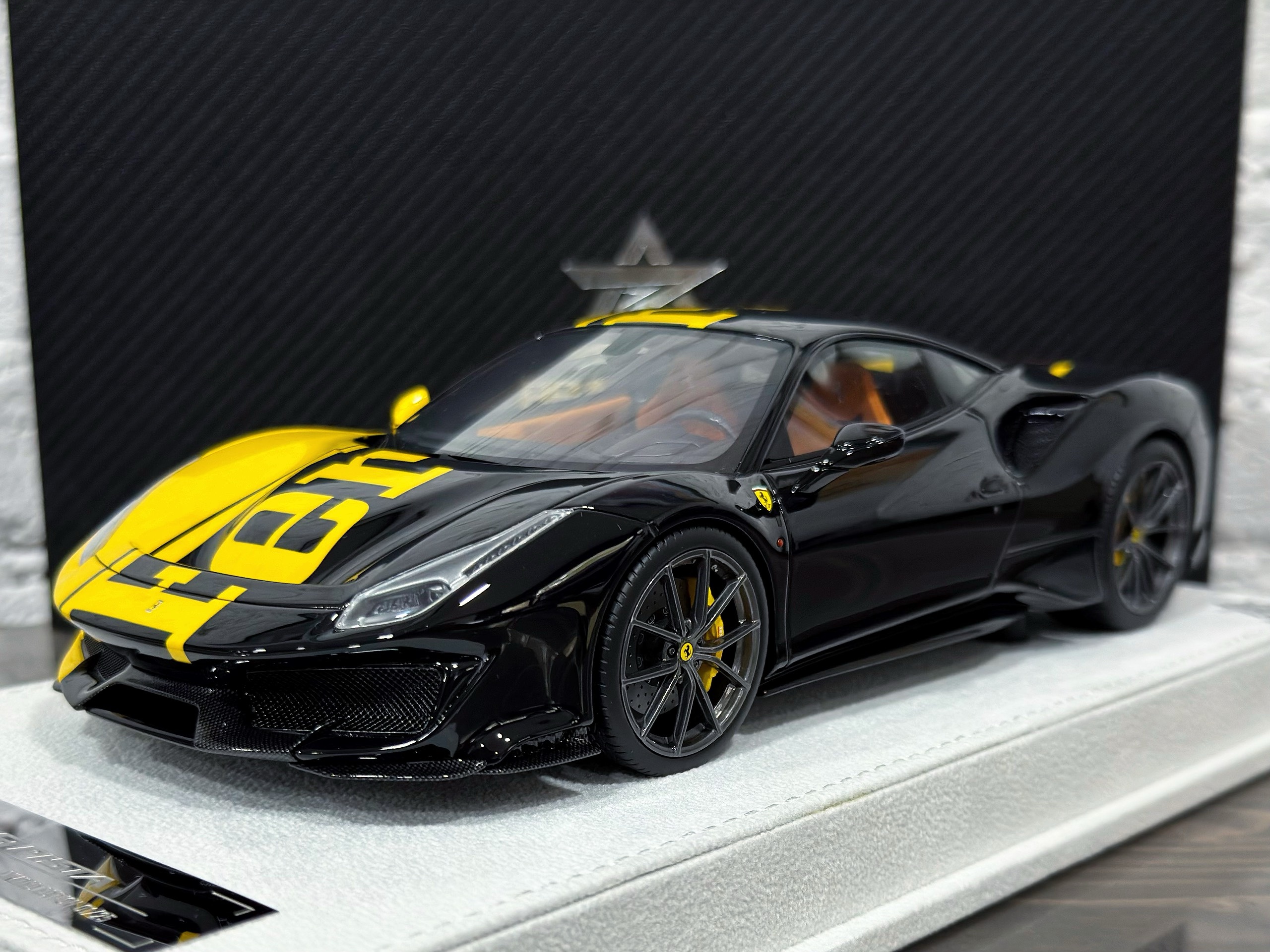 BBA Model Ferrari 488 Pista Yellow/Black Two Tone 1:18