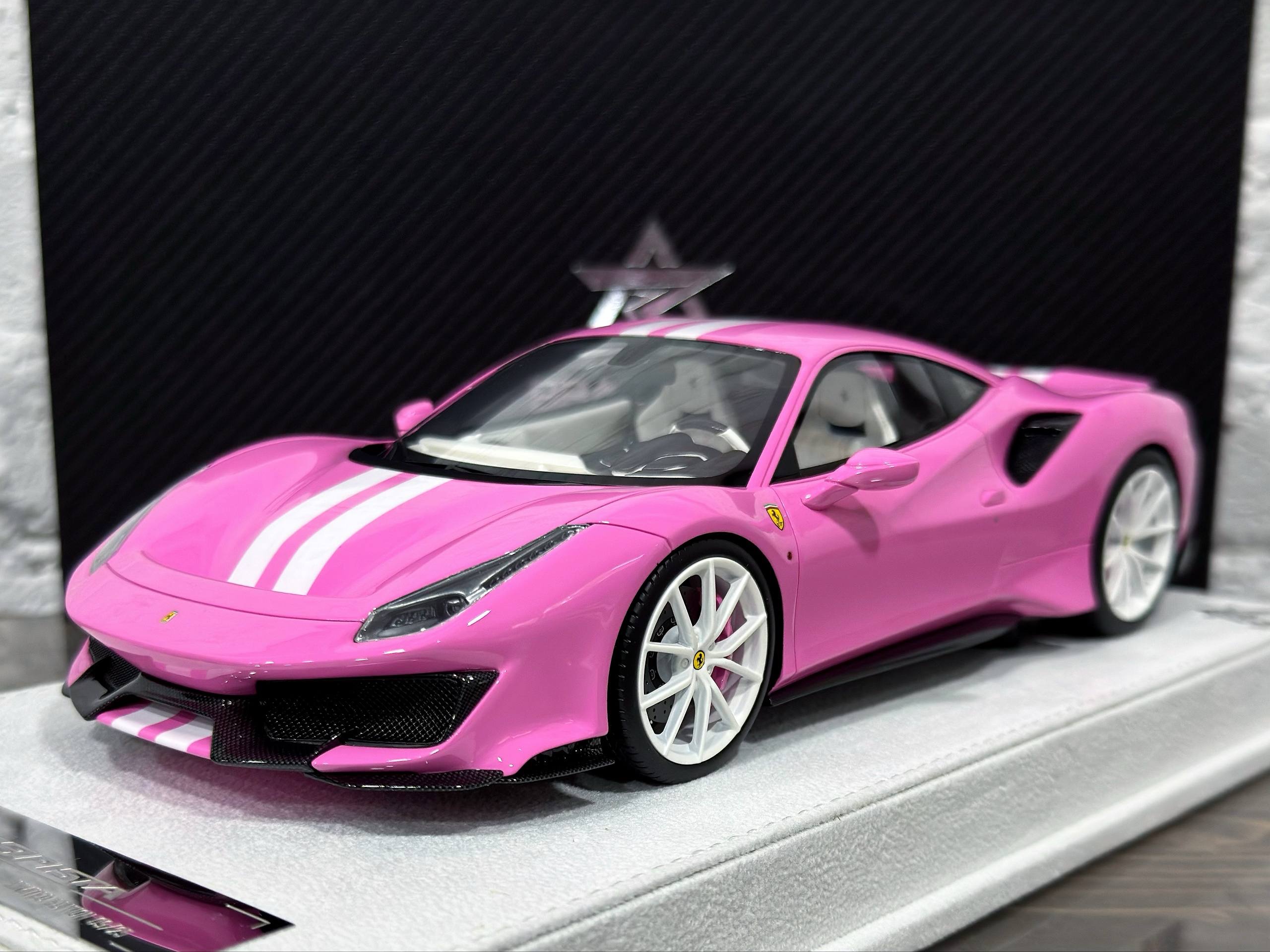 BBA Model Ferrari 488 Pista Pink/White Stripe 1:18