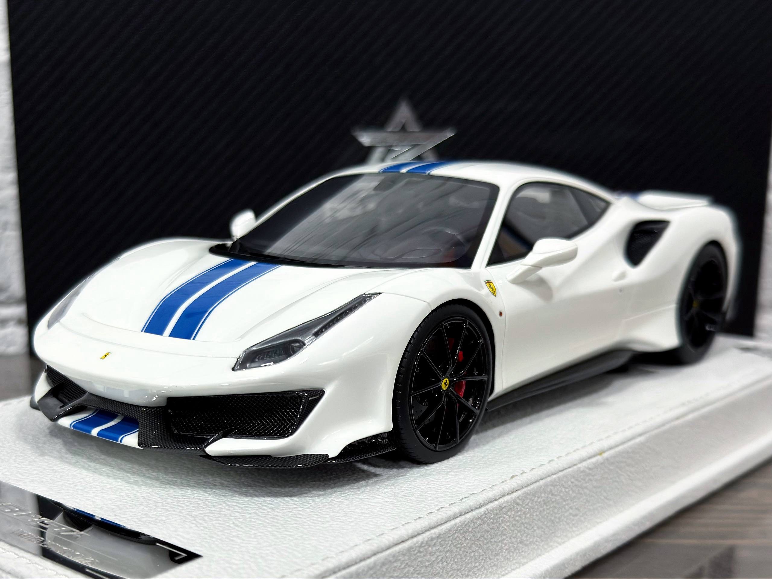 BBA Model Ferrari 488 Pista White/Luminous Blue 1:18