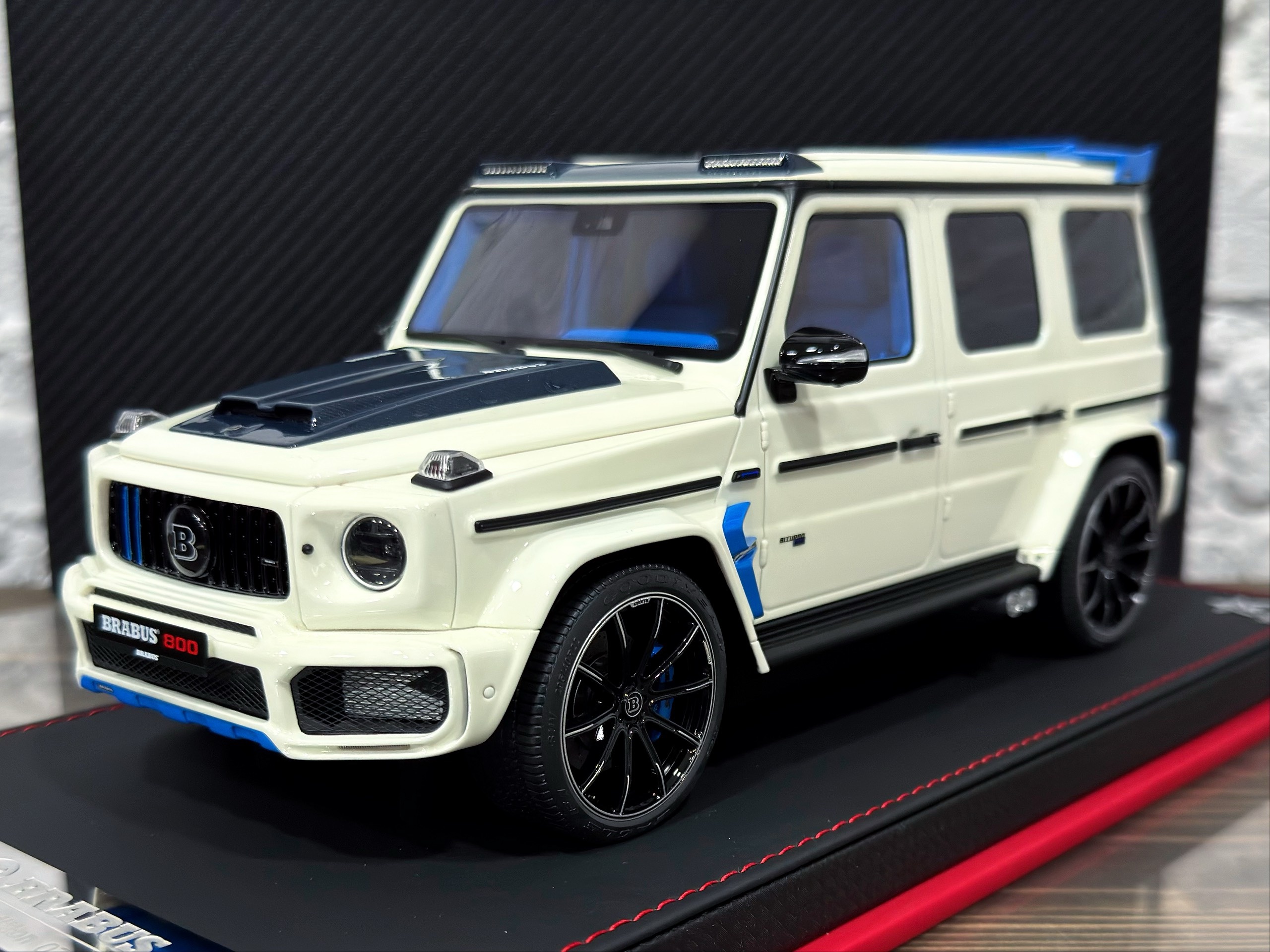 BBA Model Mercedes Benz BRABUS G800 White/Blue Accents/Luminous Green 1:18