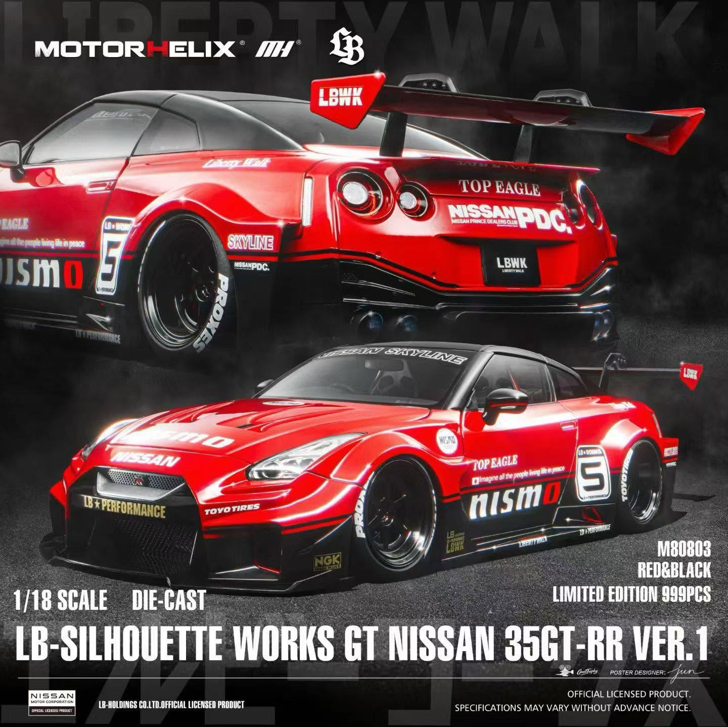 M80803 Motorhelix LB-Silhouette  Works GT Nissan 35GT-RR Ver.1 Red/Black 1:18
