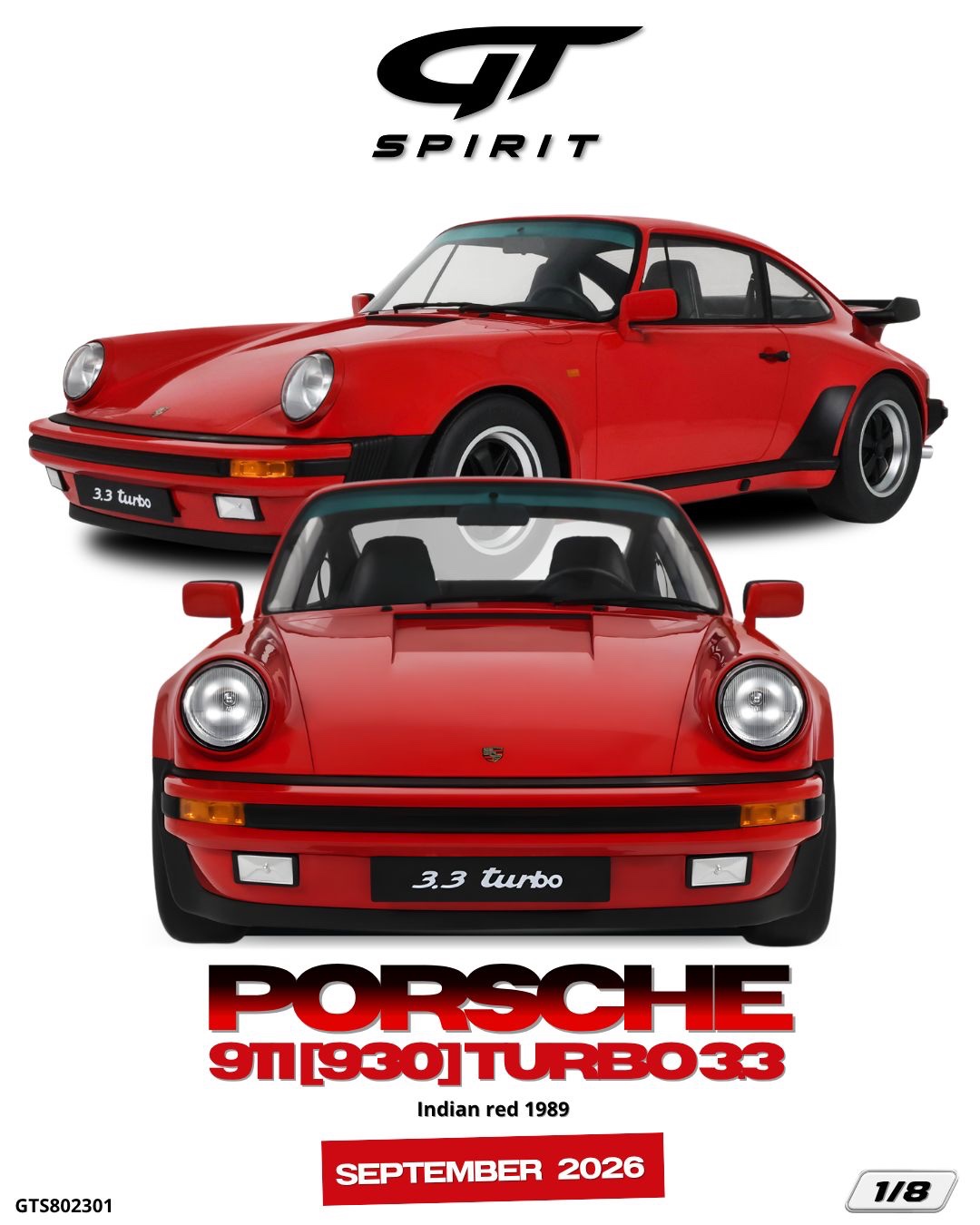 GTS802301 GT Spirit Porsche 911 (930) Turbo 3.3 Indian Red 1:8