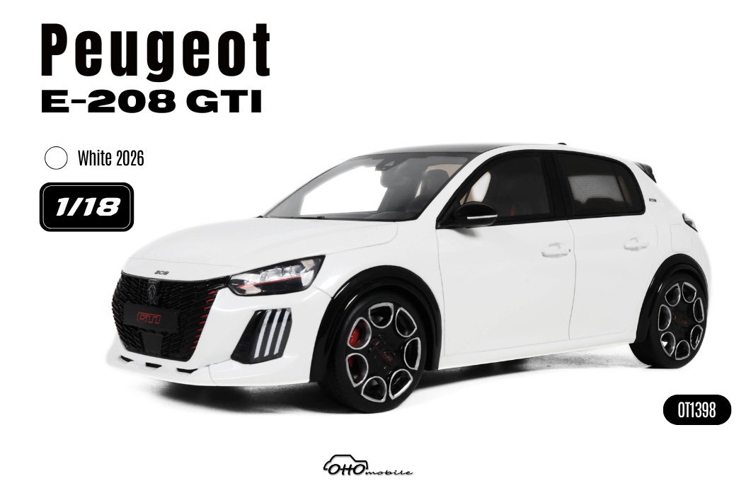 OT1398 Otto Mobile Peugeot E-208 GTI White 2026 1:18