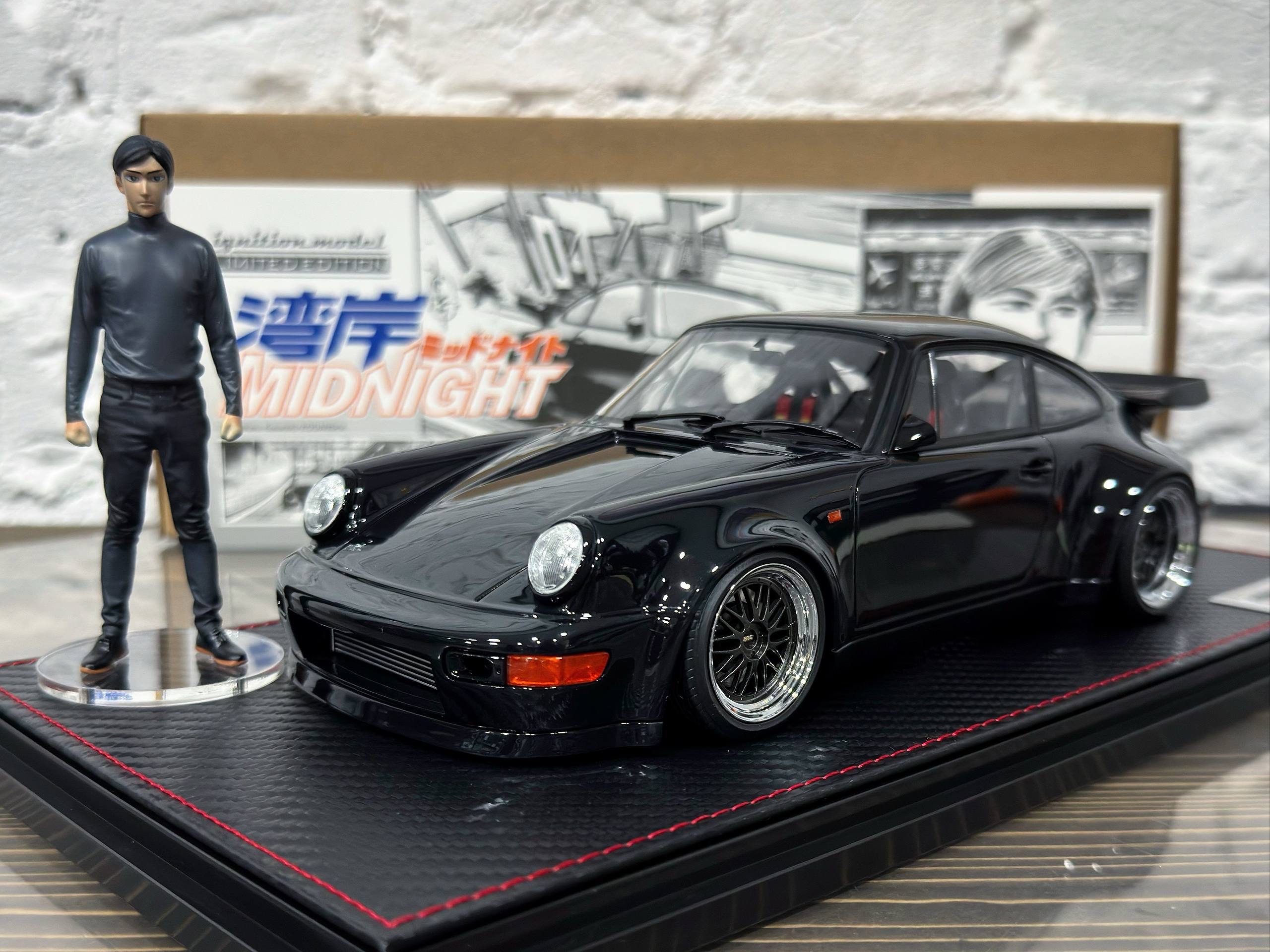 IG3593 Ignition Model Porsche Blackbird 964 Black 湾岸MIDNIGHT With Mr. Tatsuya Shima 1:18